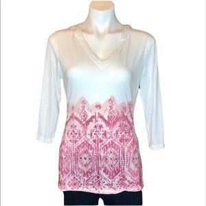 SEVEN7 Hooded 3/4 Sleeve Aztec Print Tee White Medium
